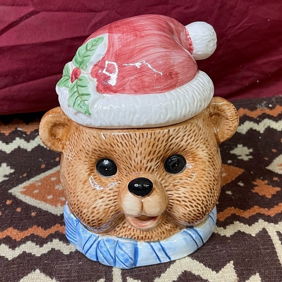 Vintage 1990’s Teddy Bear Christmas Canister Candy Dish With Lid - Picture 1 of 5